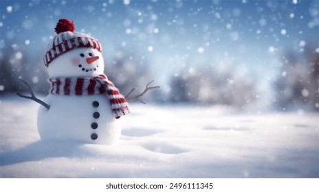 Happy snowman in a sunny winter day - Powered by Shutterstock