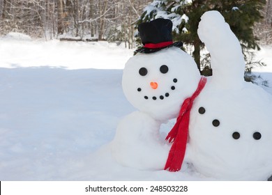 Happy Snowman Waving His Hand