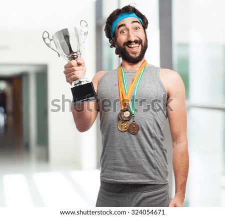 happy sport man with medal