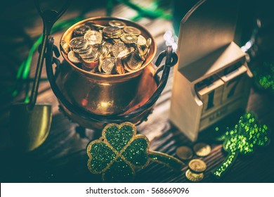 Happy St Patricks Day Concept With Pot Of Gold