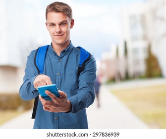 Happy Student Man With Calculator