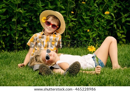 Similar – Happy children playing in the park