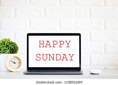 Happy Sunday Word On Screen Laptop