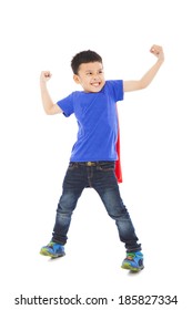 Happy Super Kid Hero Imitate Superman Pose