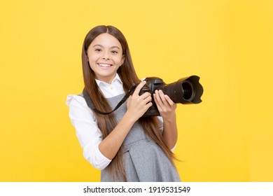 Happy Teen Girl Photographer Use Digital Photo Camera, Photographing.