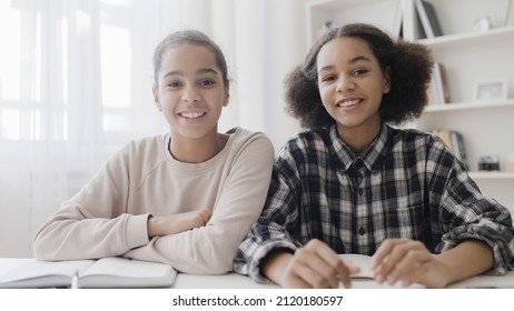 Happy Teen Sisters Talking To Grandparents Online, Family Connection, Technology