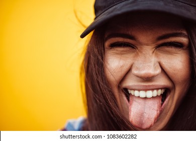 Happy Teenager Portrait On Colored Backgrounds