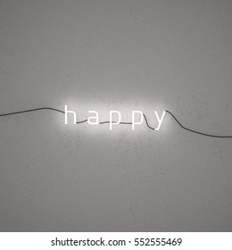  Happy Text, LED Neon Light On Wall 