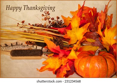 Happy Thanksgiving Card Autumn Decorations Text Stock Photo 231234568 ...
