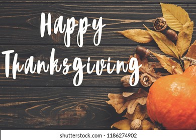 Happy Thanksgiving Text Pumpkins Leaves Over Stock Photo 739468219 ...