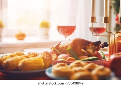 Happy Thanksgiving Day! Autumn Feast. Family Traditional Dinner. Food Concept. Celebrate Holidays.