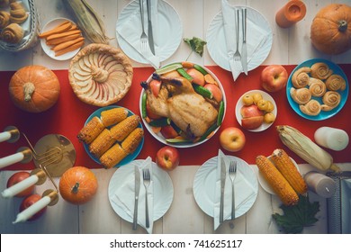 Happy Thanksgiving Day! Autumn feast. Family traditional dinner. Food concept. Celebrate holidays.