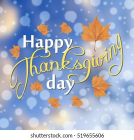 Happy Thanksgiving Day On Blue Background