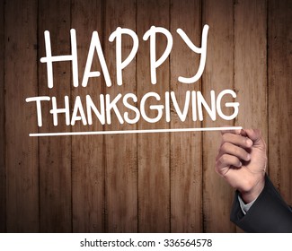 Happy Thanksgiving Hand Writing Virtual Screen Text On Abstract Background