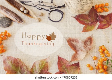 Happy Thanksgiving On Autumn Fall Craft Toning Background