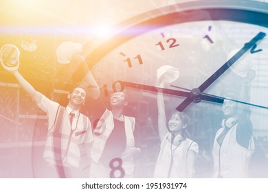 Happy Times Worker For Good Working Hours, Factory Time Clock Overlay Win Success Cheerful Labor Hours In Industry Factory