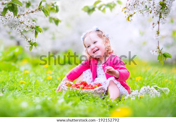 Happy Toddler Girl Curly Hair Flower Stock Photo Edit Now