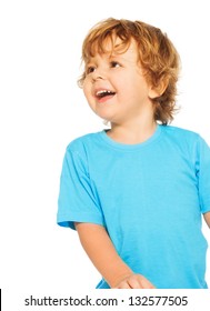 Happy Two Years Old Boy Laughing Standing Isolated On White