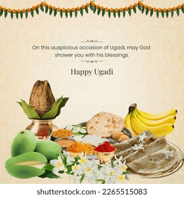 Happy Ugadi, Ugadi festival
New Year's Day for the states of Andhra Pradesh, Telangana, and Karnataka in India - Shutterstock ID 2265515083