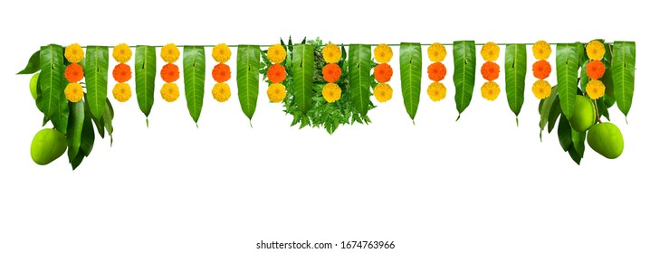 happy ugadi Greeting card with Kalash and mango leaf Jaggery mango bannana lamp for Indian New Year festival Ugadi Gudi Padwa, Yugadi and mango leaf and marigold flower garland thoranam - Shutterstock ID 1674763966