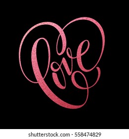 Happy Valentines Day hand lettering, with golden glitter . Vector illustration EPS10 - Shutterstock ID 558474829