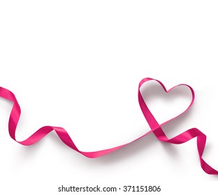 Happy Valentines Day. Pink Ribbon Heart On White Background. Valentines Day Concept