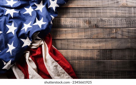 Happy Veterans Day concept. American flags  against dark wooden background. November 11. - Powered by Shutterstock