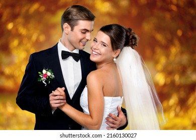 Happy Wedding Couple In Natural Background