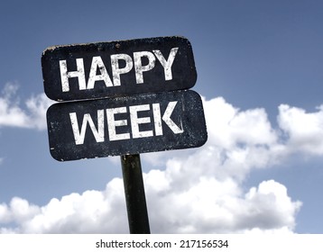 Happy Week Sign With Clouds And Sky Background