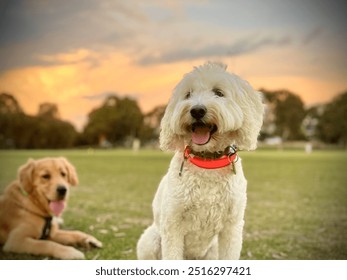 Perro blanco feliz con