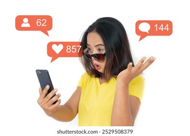Happy Woman Celebrating Social Media Engagement