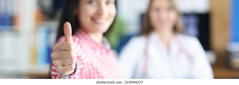 Happy Woman In The Doctor's Office Rejoices In Recovery