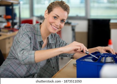 Happy Woman During Furniture Assemblage At Home