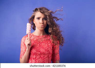 Happy Woman Eating Ice Cream