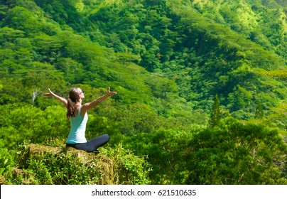 Happy Woman Feeling Free In A Beautiful Nature Setting. 