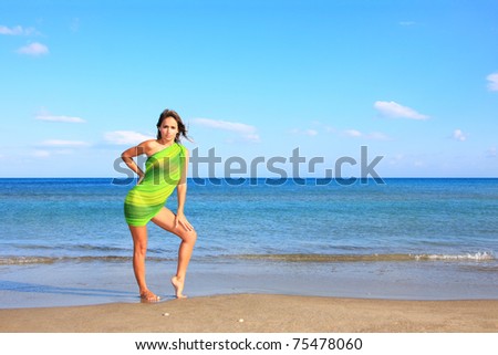 Similar – Young woman walks on the beach