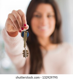 Happy Woman Holding Key, Indoors - Shutterstock ID 132929795