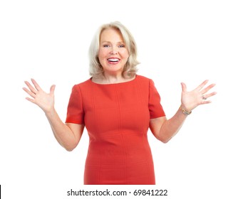 Happy woman. Isolated over white background
