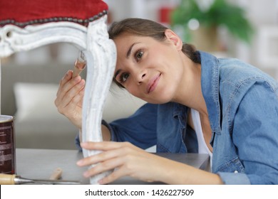 Happy Woman Painting Antique Chair