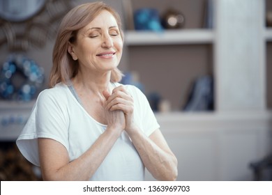 Happy Woman Pressing Her Arms Chest Stock Photo 1363969703 | Shutterstock