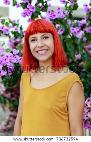 Similar – Happy woman with purple hair