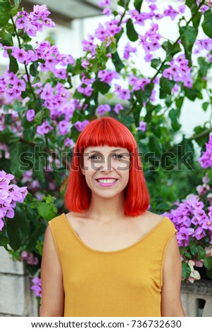 Similar – Happy woman with purple hair