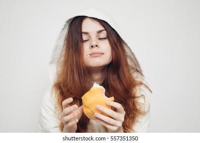 Happy Woman Refused The Diet, Woman Eating Fatty Foods