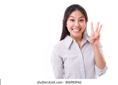 Happy Woman Showing 3 Fingers Gesture