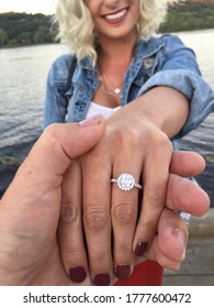 Happy Woman Shows Off Engagement Ring After Proposal 