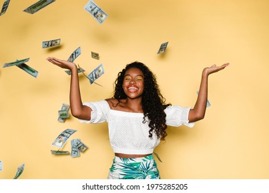Happy Woman Spending Money During Her Summer Vacation