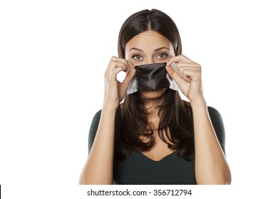 Happy Woman Takes Off The Blindfold