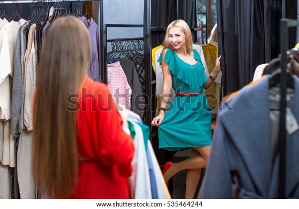 Happy Woman Trying New Dress Wardrobe Stock Photo Edit Now 535464244