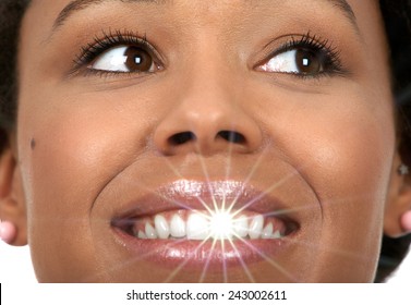 Happy woman white shining teeth. Dental care. 