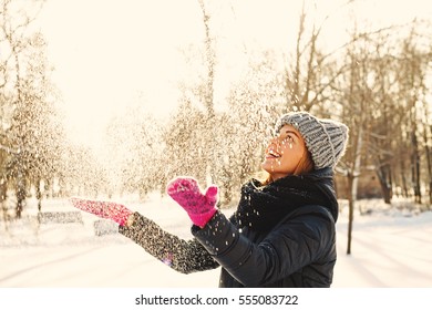 Happy Woman In A Winter Park